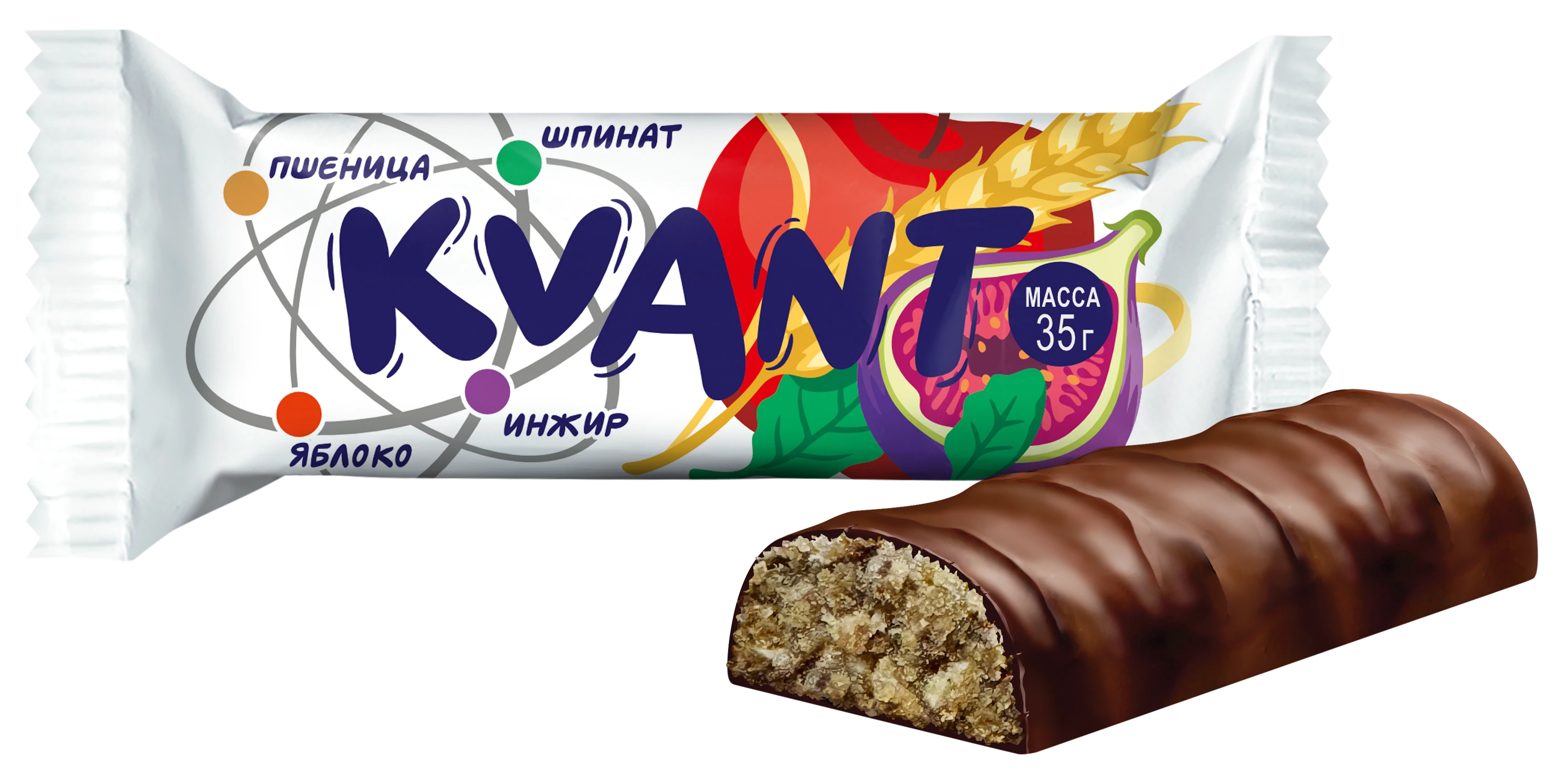 Цукеркі "KVANT" інжыр-яблык-пшаніца-са шпінатам