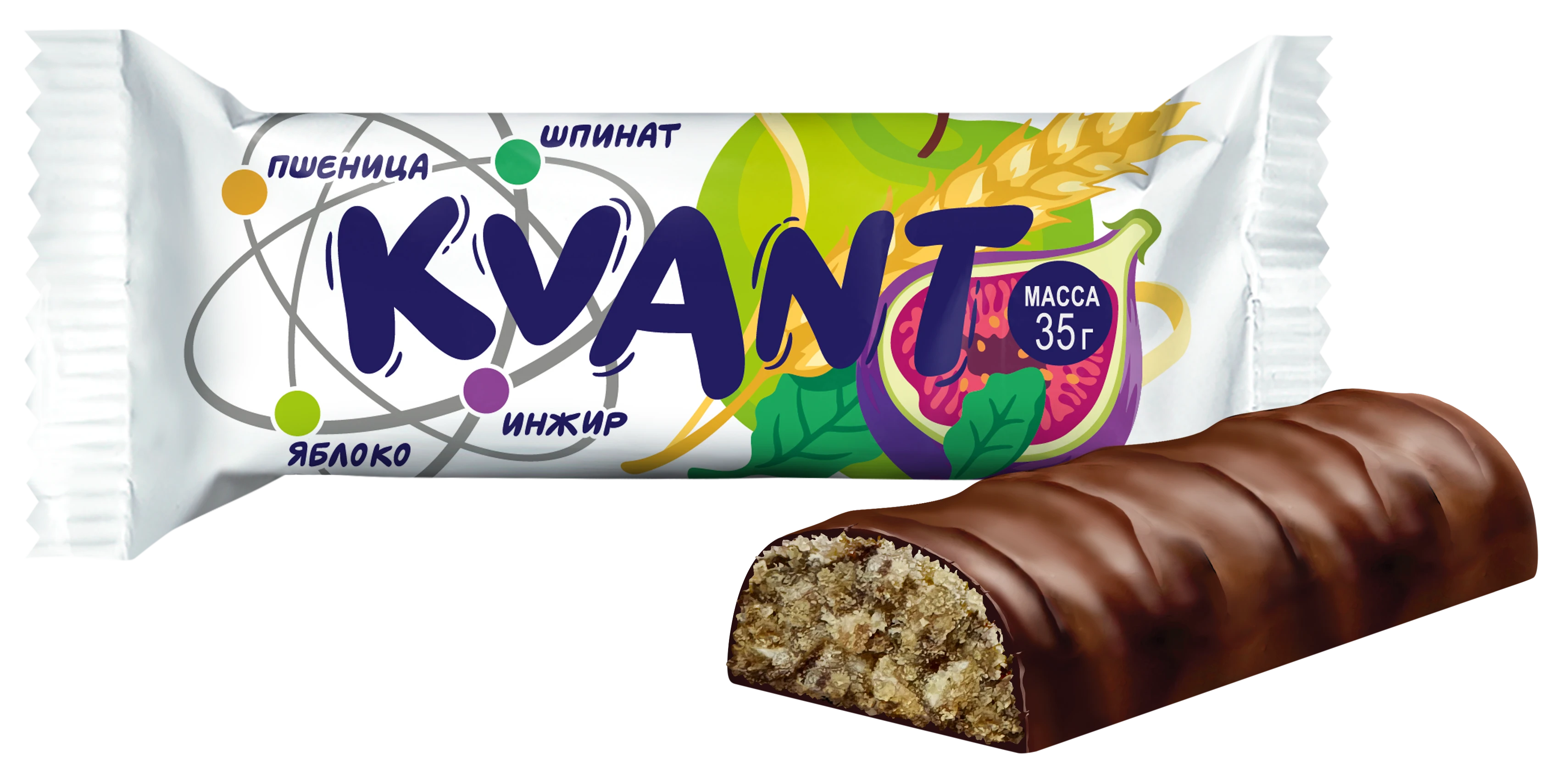 Цукеркі "KVANT" інжыр-яблык-пшаніца-са шпінатам